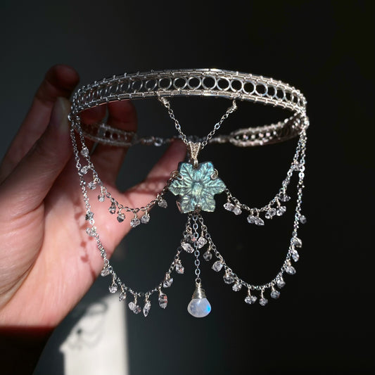 Handmade Snowflake Labradorite and Herkimer Diamond Choker - Wire Wrapped Jewelry