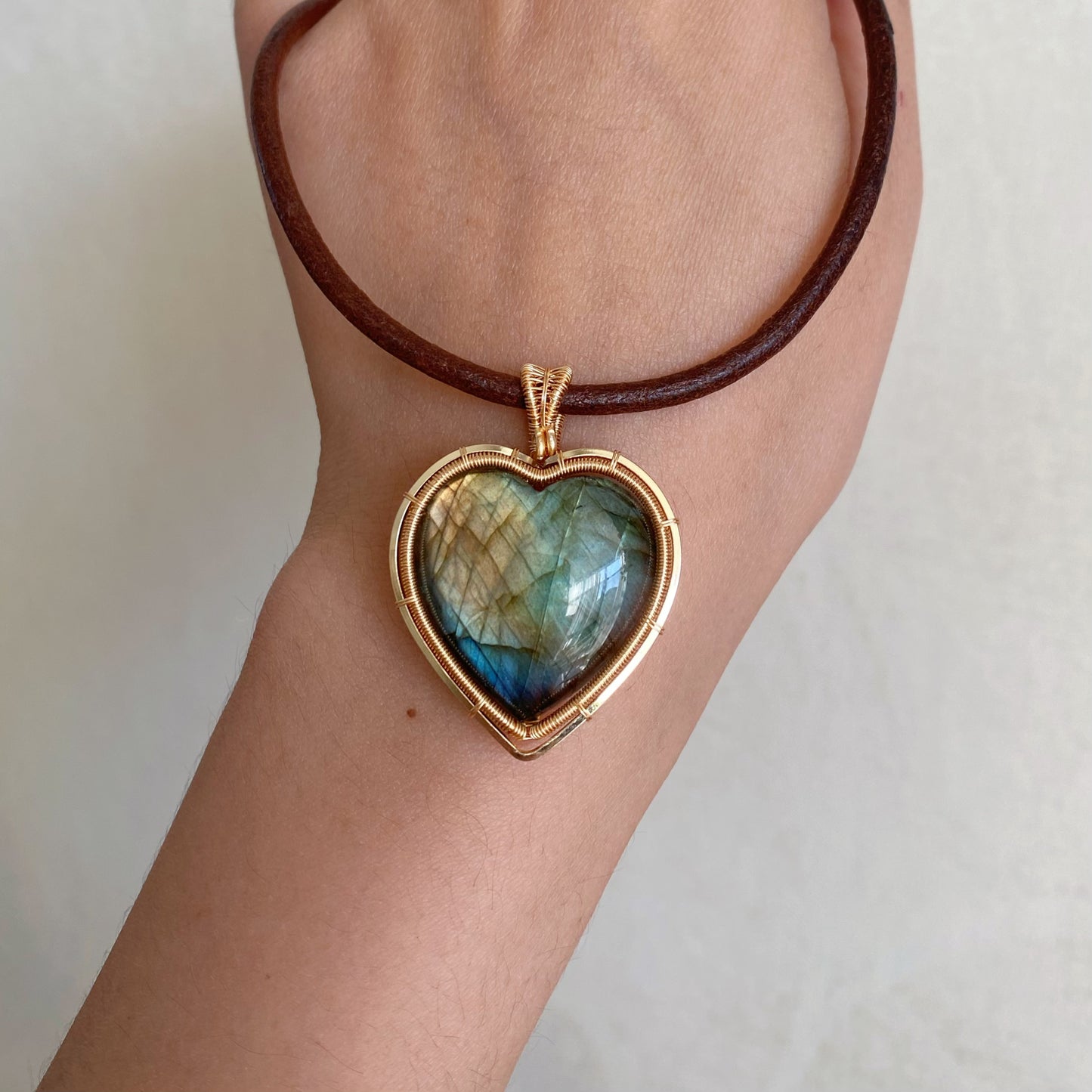 Handmade Heart Labradorite Necklace - Wire Wrapped Jewery