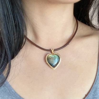 Handmade Heart Labradorite Necklace - Wire Wrapped Jewery