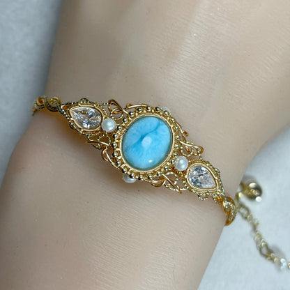 Handmade Larimar Bracelet - Wire Wrapped Jewelry