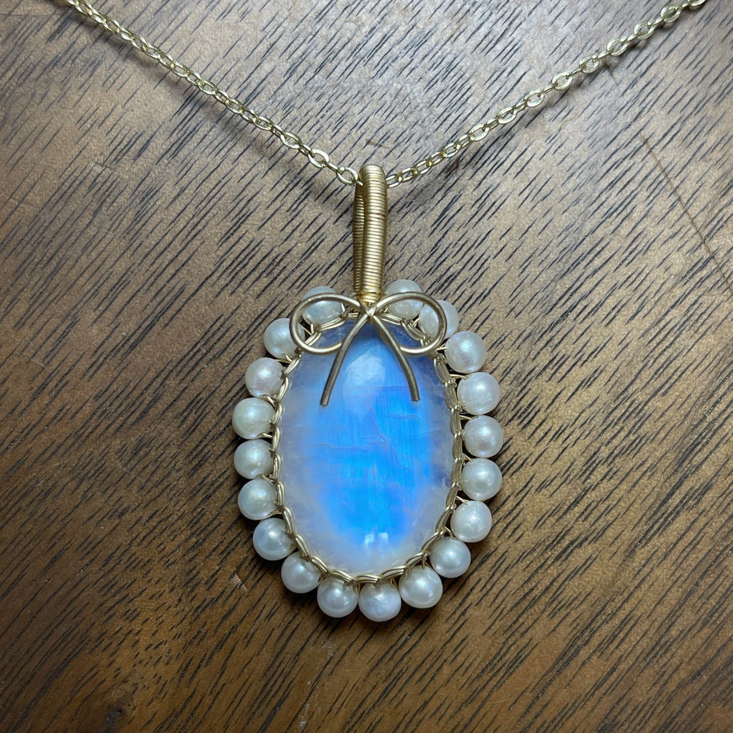 Handmade Moonstone Necklace - Wire Wrapped Jewelry