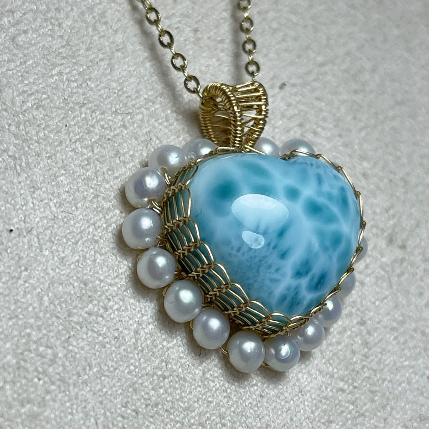 [Heart] Handmade Larimar Necklace - Wire Wrapped Necklace