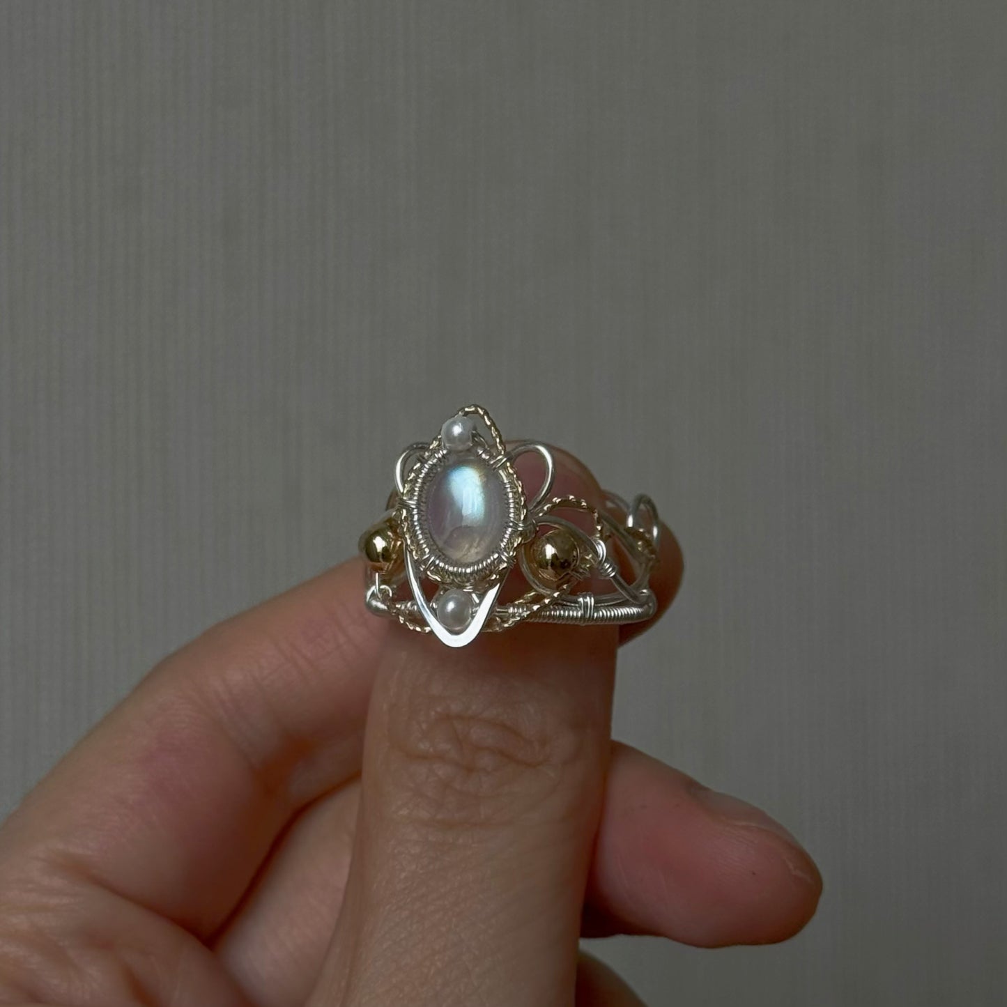 [Crown] Handmade Moonstone Ring - Wire Wrapped Jewelry