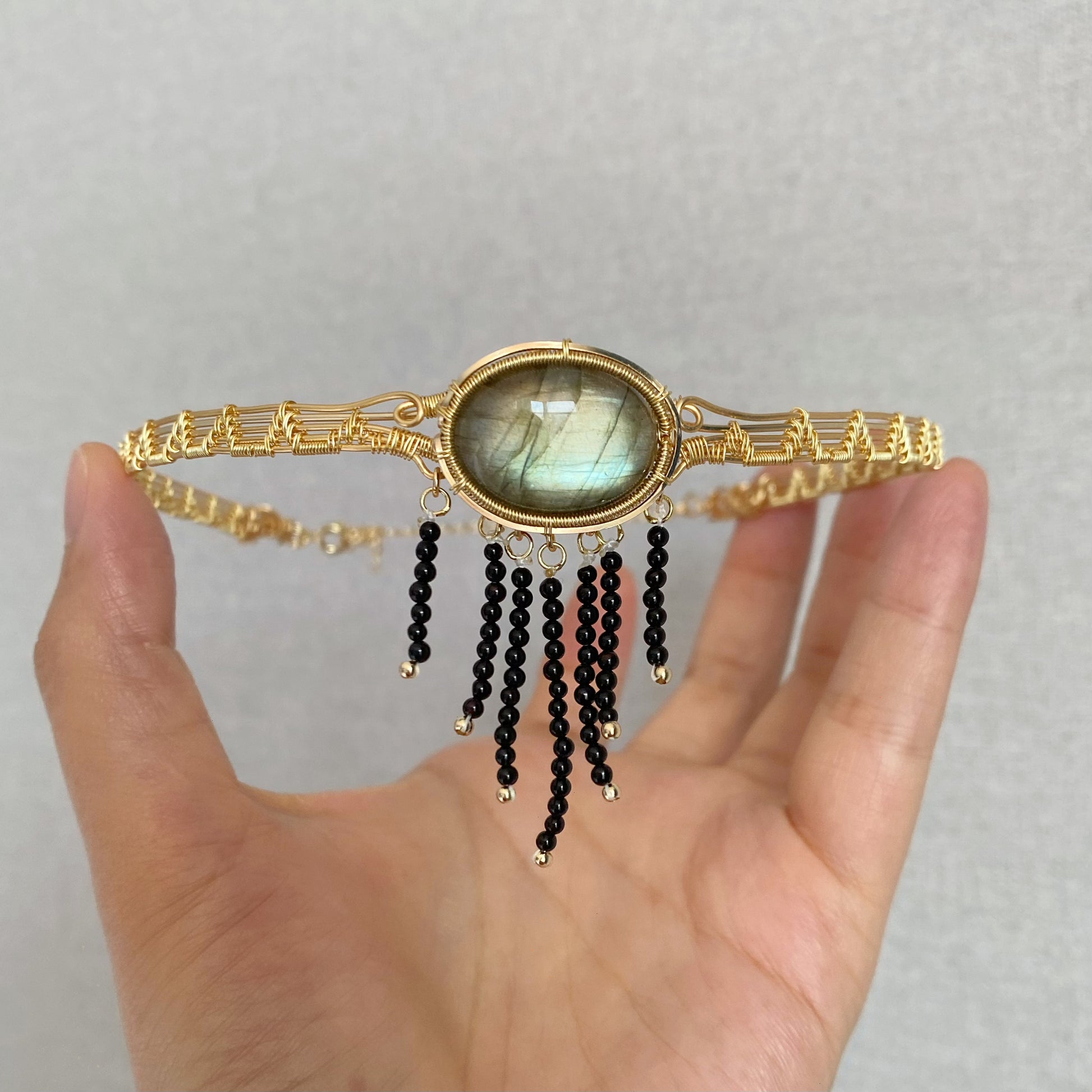 Handmade Green Labradorite Choker - Wire Wrapped Jewelry