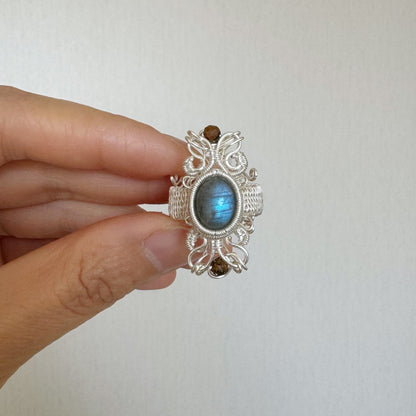 Handmade Blue Labradorite Ring （Open End Adjustment） - Wire Wrapped Jewelry