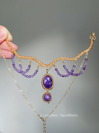 Handmade Charoite Necklace - Wire Wrapped Jewelry