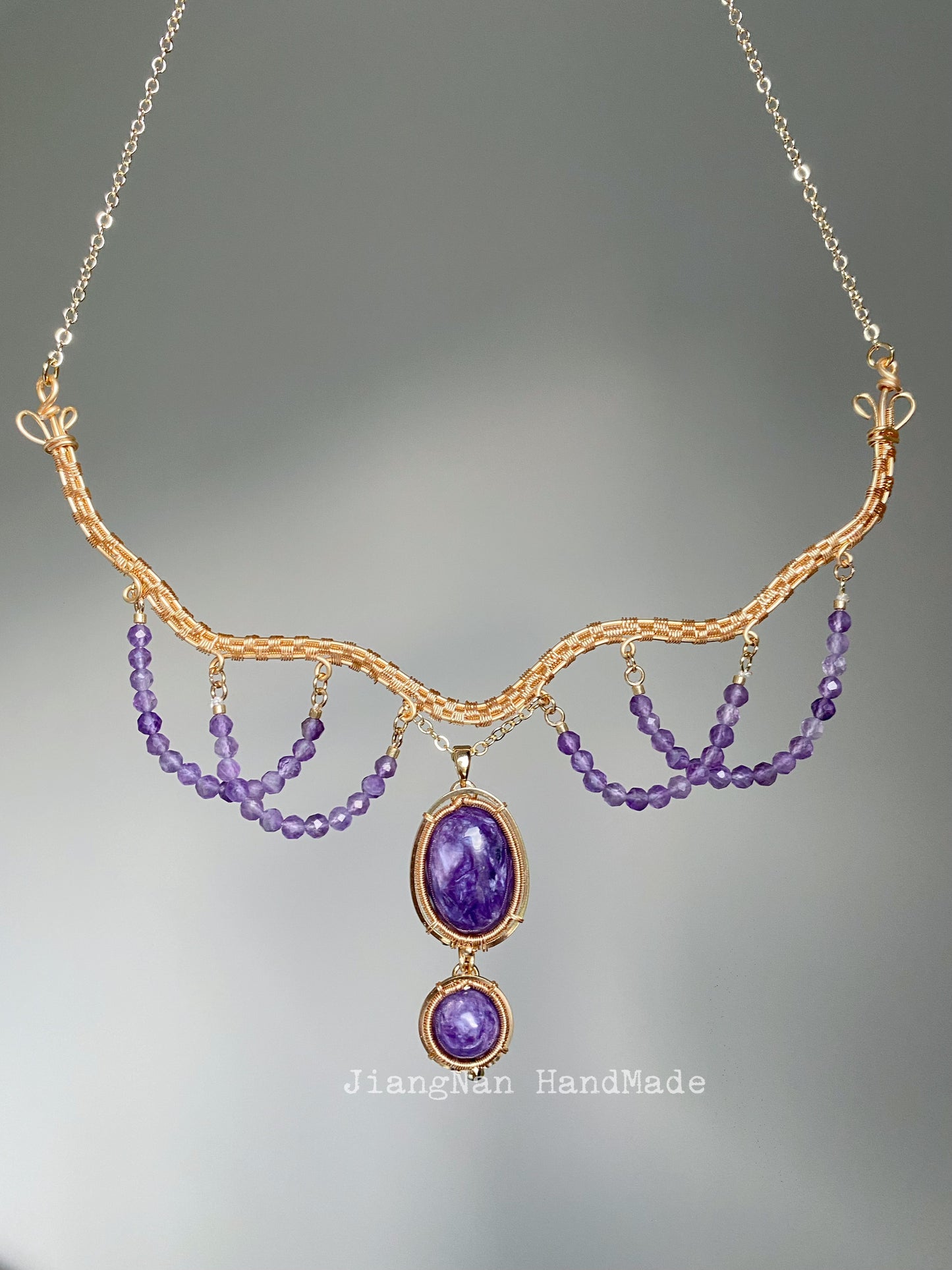 Handmade Charoite Necklace - Wire Wrapped Jewelry