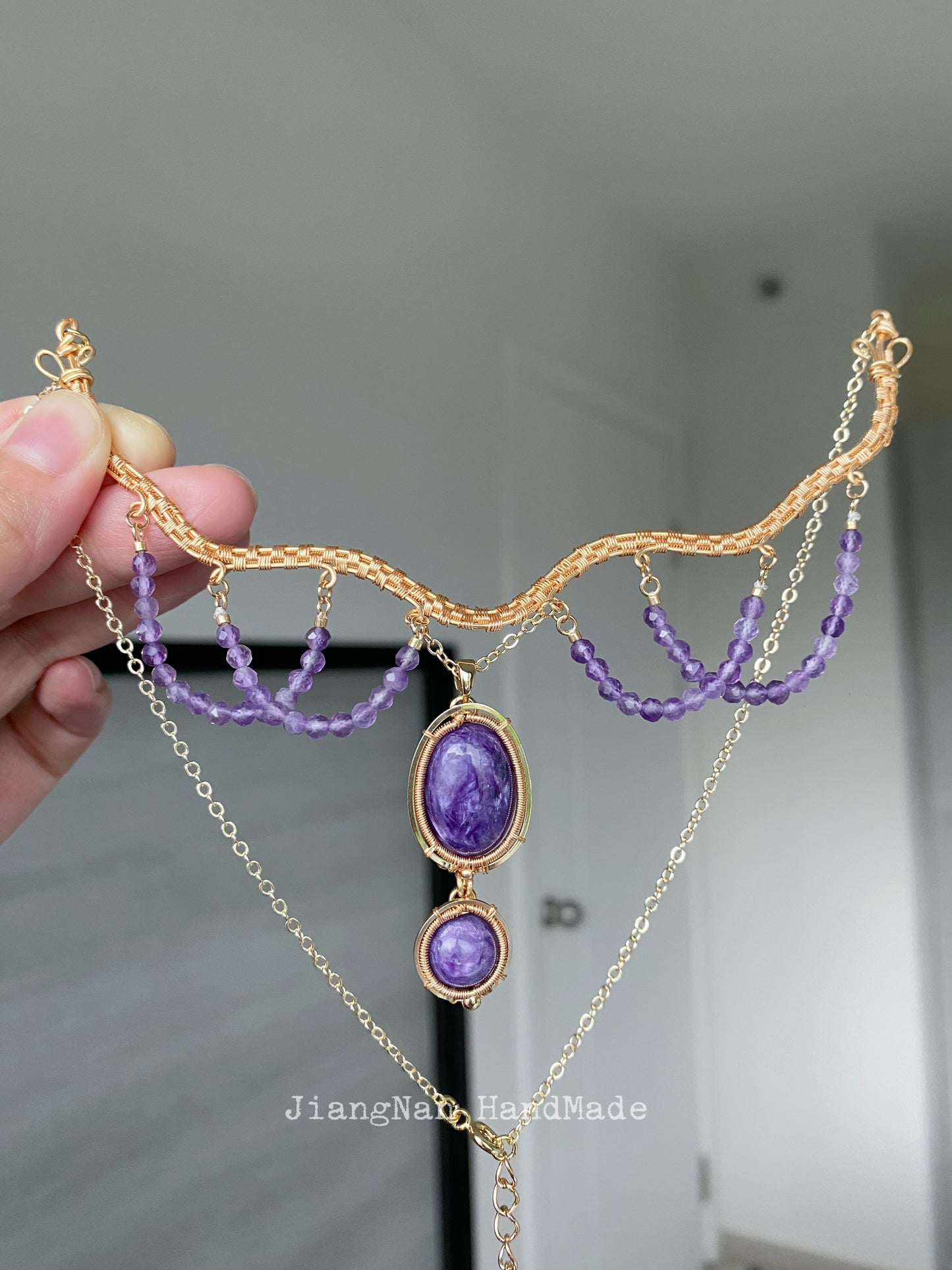 Handmade Charoite Necklace - Wire Wrapped Jewelry