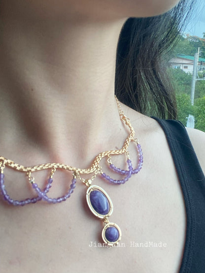 Handmade Charoite Necklace - Wire Wrapped Jewelry