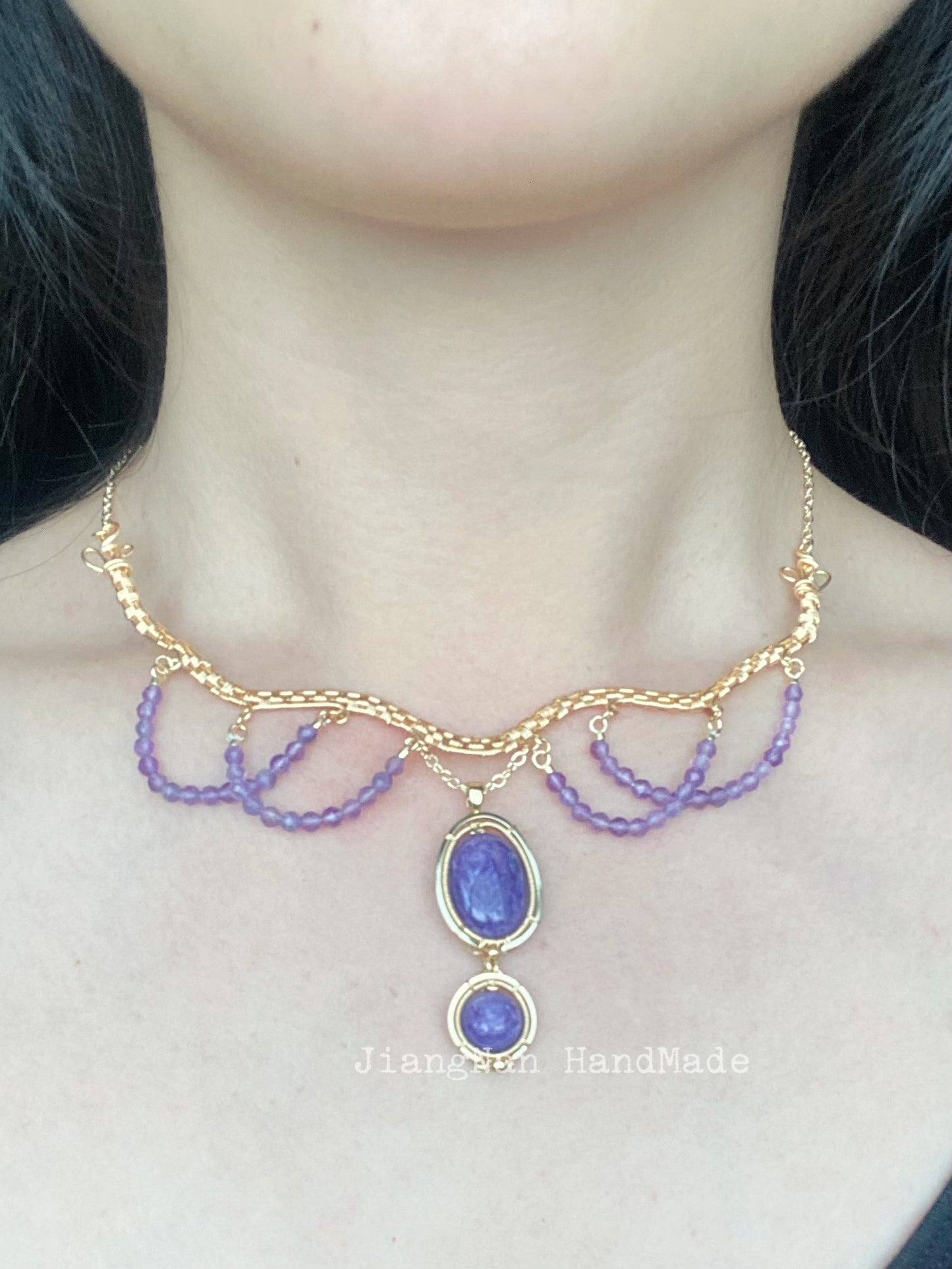 Handmade Charoite Necklace - Wire Wrapped Jewelry