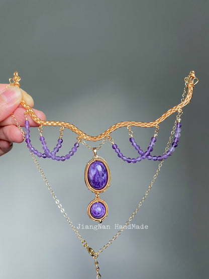 Handmade Charoite Necklace - Wire Wrapped Jewelry