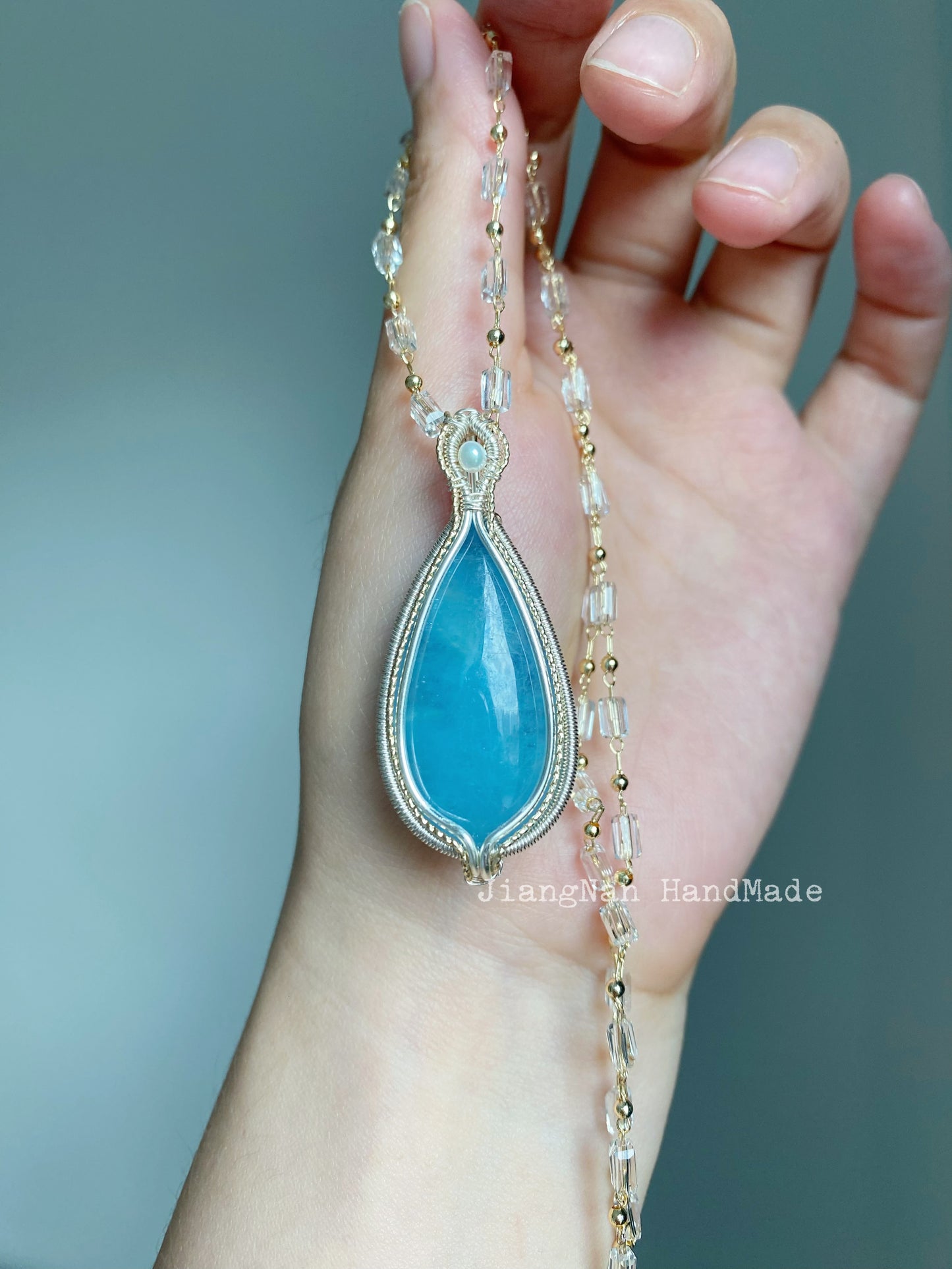 Handmade Aquamarine Necklace - Wire Wrapped Jewelry