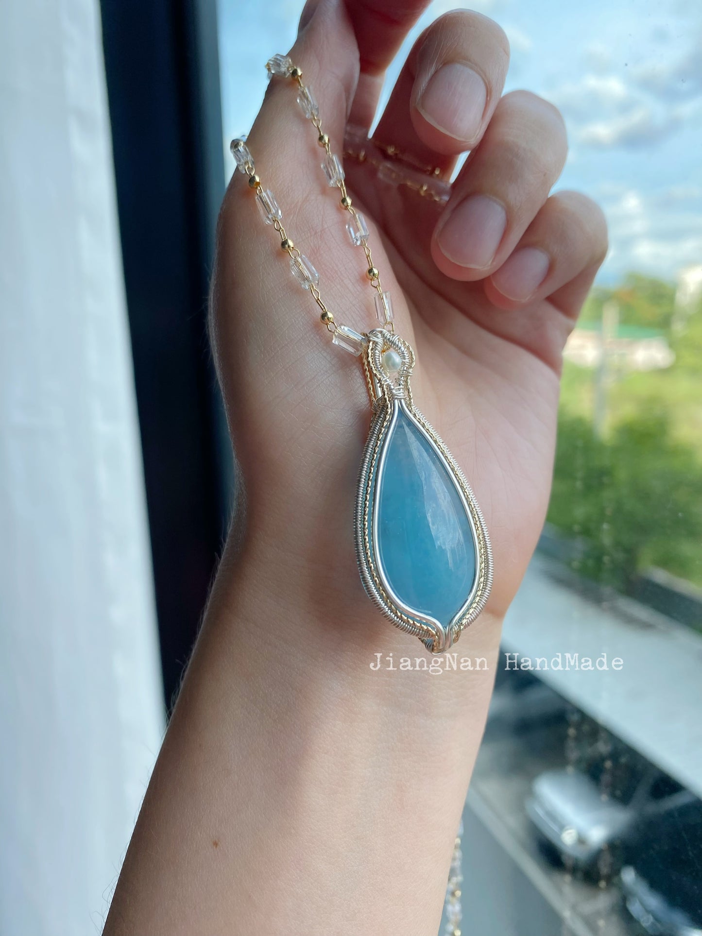 Handmade Aquamarine Necklace - Wire Wrapped Jewelry