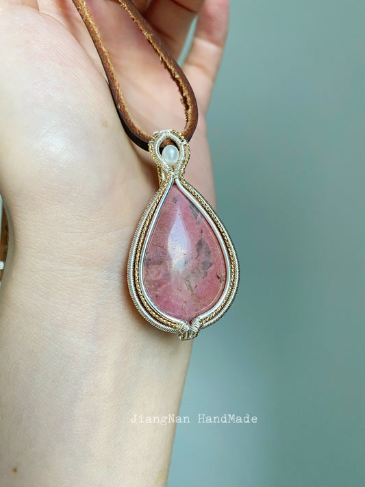 Handmade Rhodonite Necklace - Wire Wrapped Jewelry