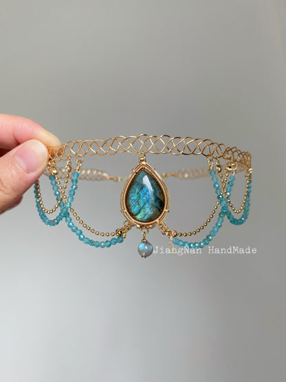 Handmade Blue Labradorite Choker -  Wire Wrapped Jewelry