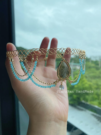 Handmade Blue Labradorite Choker -  Wire Wrapped Jewelry