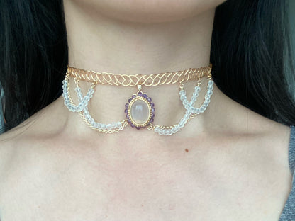 Handmade White Chalcedony Choker - Wire Wrapped Jewelry