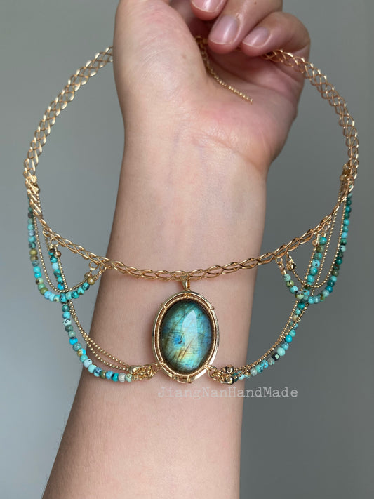 Handmade Blue Labradorite and Turquoise Choker - Wire Wrapped Jewelry