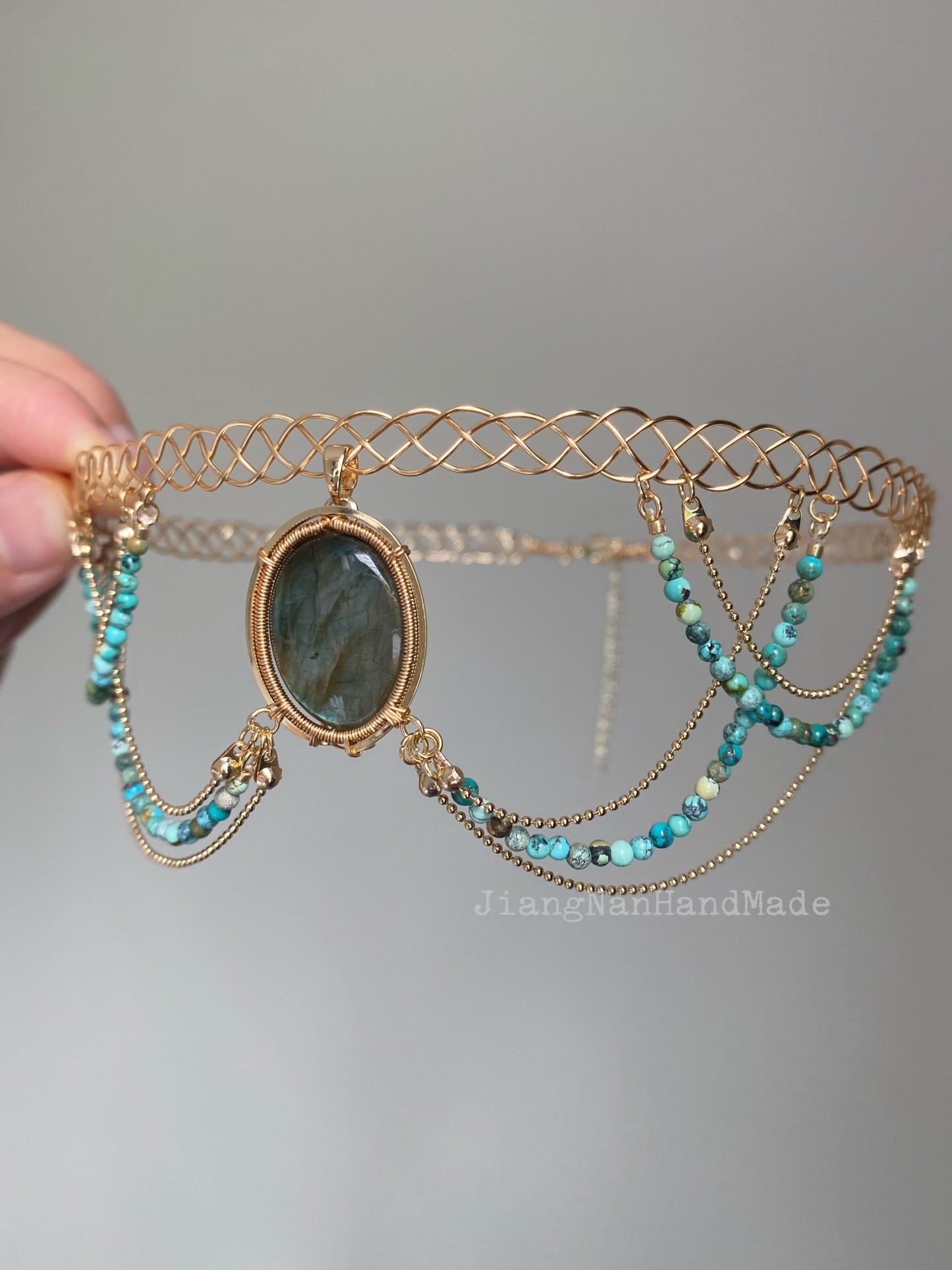 Handmade Blue Labradorite and Turquoise Choker - Wire Wrapped Jewelry