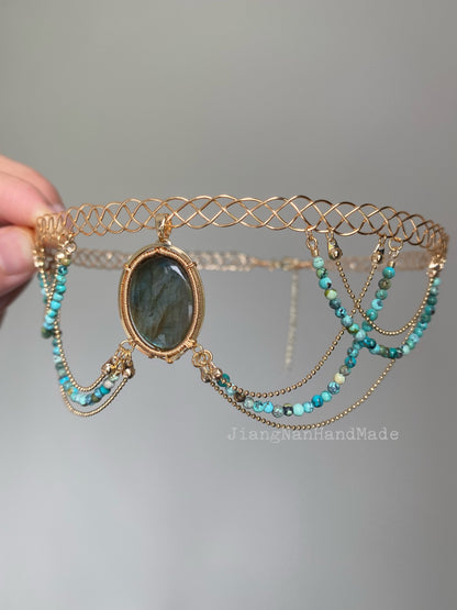 Handmade Blue Labradorite and Turquoise Choker - Wire Wrapped Jewelry