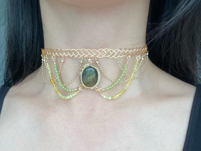 Handmade Yellow Green Labradorite Choker - Wire Wrapped Jewelry