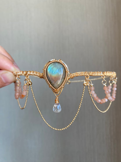 Handmade Labradorite and Peach Moonstone Choker - Wire Wrapped Jewelry
