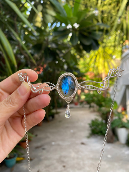 Handmade Blue Labadorite Headpiece and Necklace - Wire Wrapped Jewelry