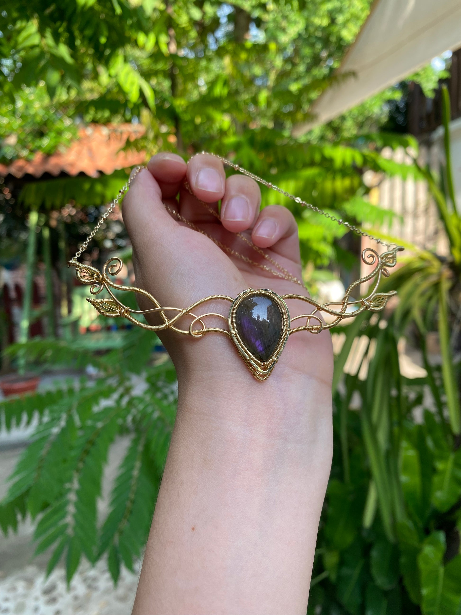 Handmade Purple Labradorite Headpiece And Necklace - Wire Wrapped Jewelry