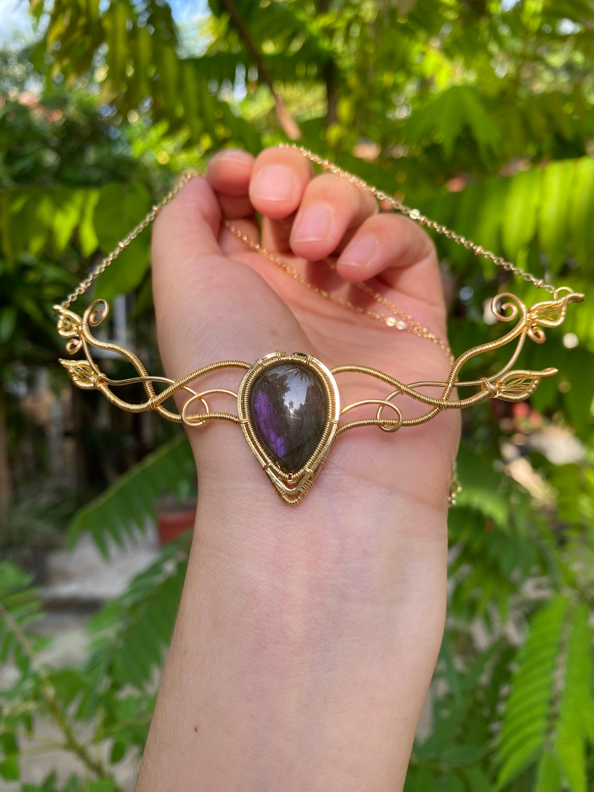 Handmade Purple Labradorite Headpiece And Necklace - Wire Wrapped Jewelry