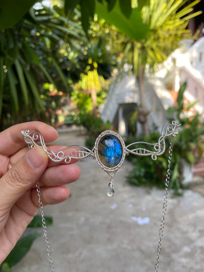 Handmade Blue Labadorite Headpiece and Necklace - Wire Wrapped Jewelry