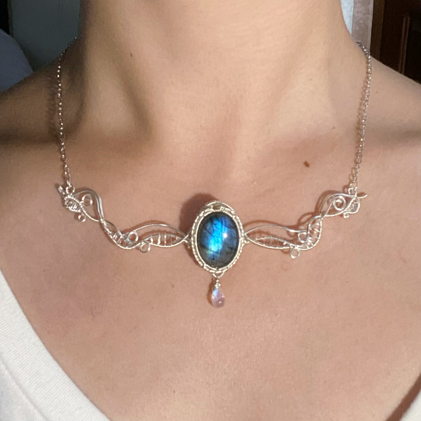 Handmade Blue Labadorite Headpiece and Necklace - Wire Wrapped Jewelry