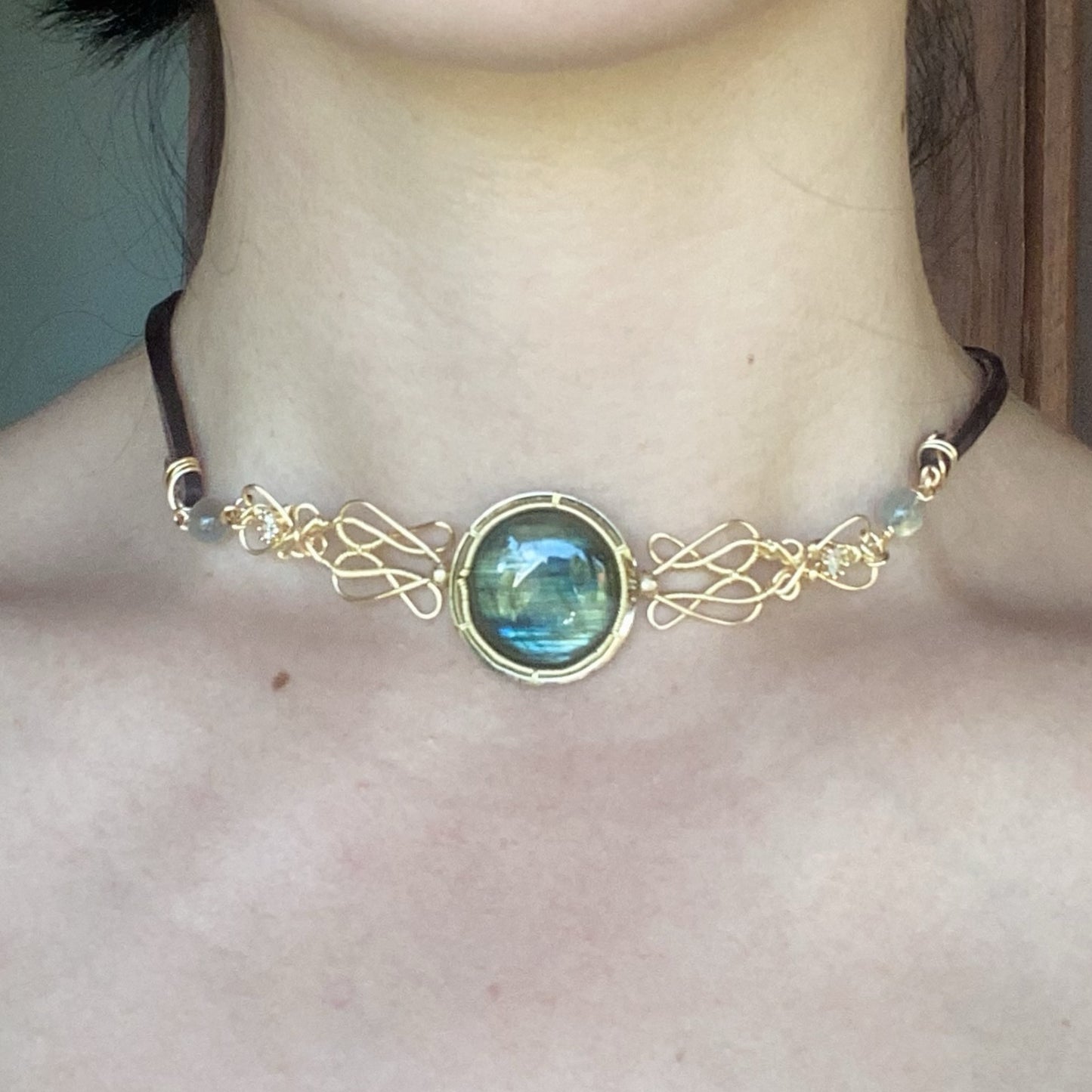 Handmade Blue Labradorite Choker - Wire Wrapped Jewelry