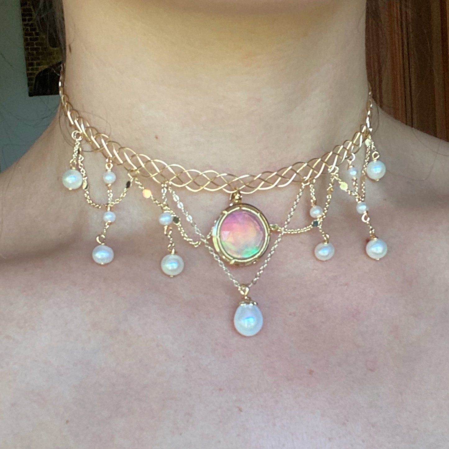 Handmade Aurora Opal Choker - Wire Wrapped Jewelry