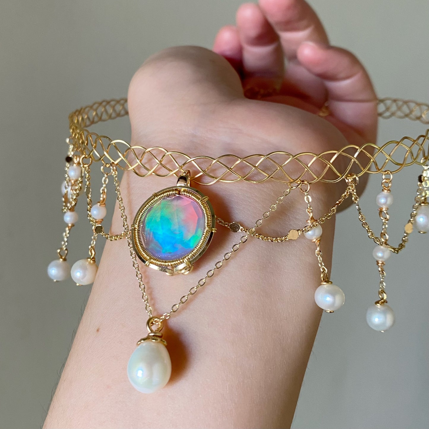 Handmade Aurora Opal Choker - Wire Wrapped Jewelry