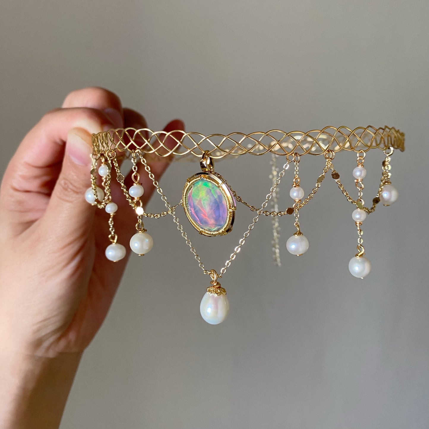 Handmade Aurora Opal Choker - Wire Wrapped Jewelry