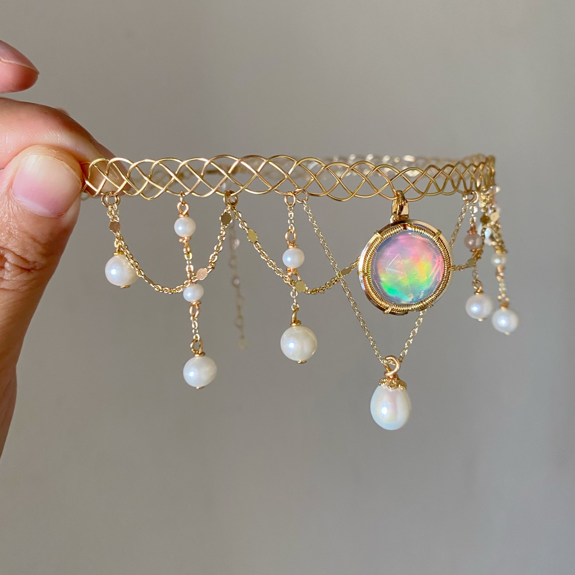 Handmade Aurora Opal Choker - Wire Wrapped Jewelry