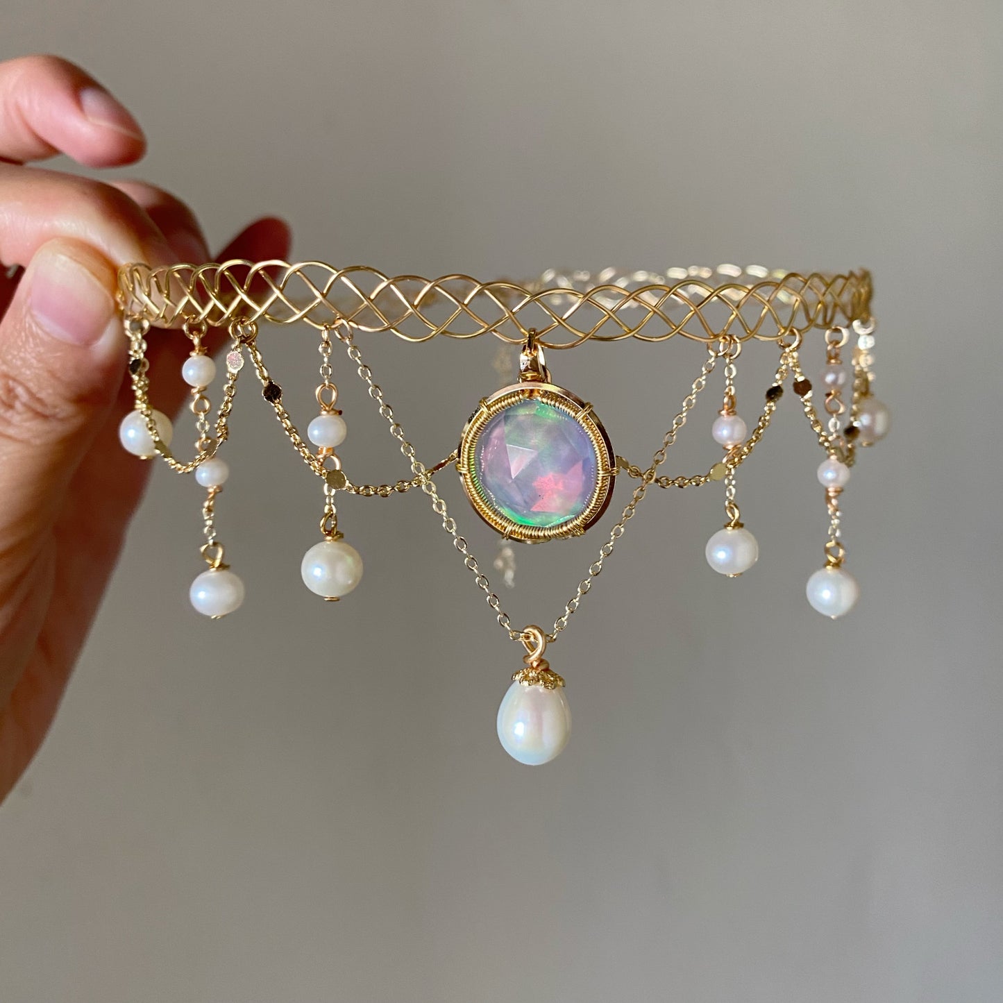 Handmade Aurora Opal Choker - Wire Wrapped Jewelry