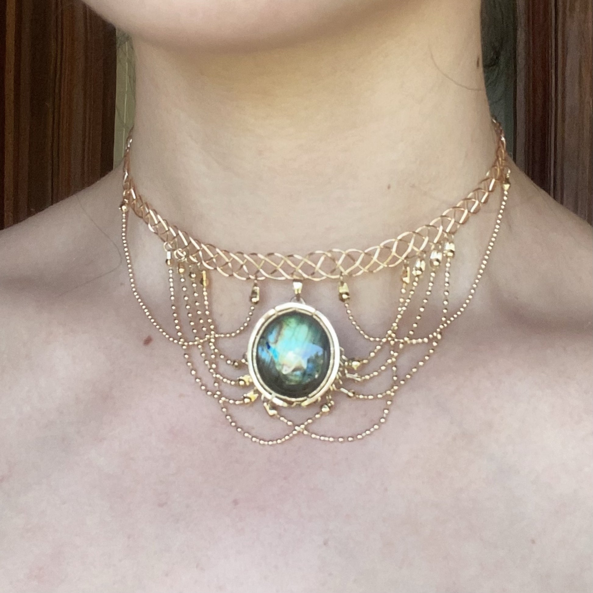 Handmade Green Labradorite Choker And Headpiece - Wire Wrapped Jewelry