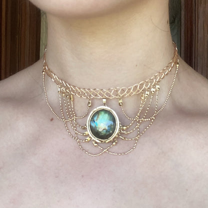 Handmade Green Labradorite Choker And Headpiece - Wire Wrapped Jewelry