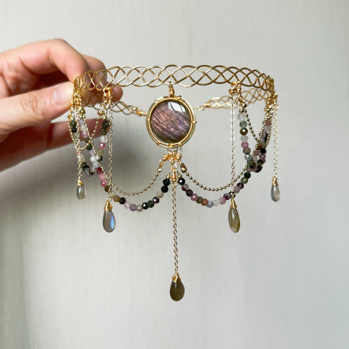 Handmade Purple/Pink Labradorite Choker - Wire Wrapped Jewelry