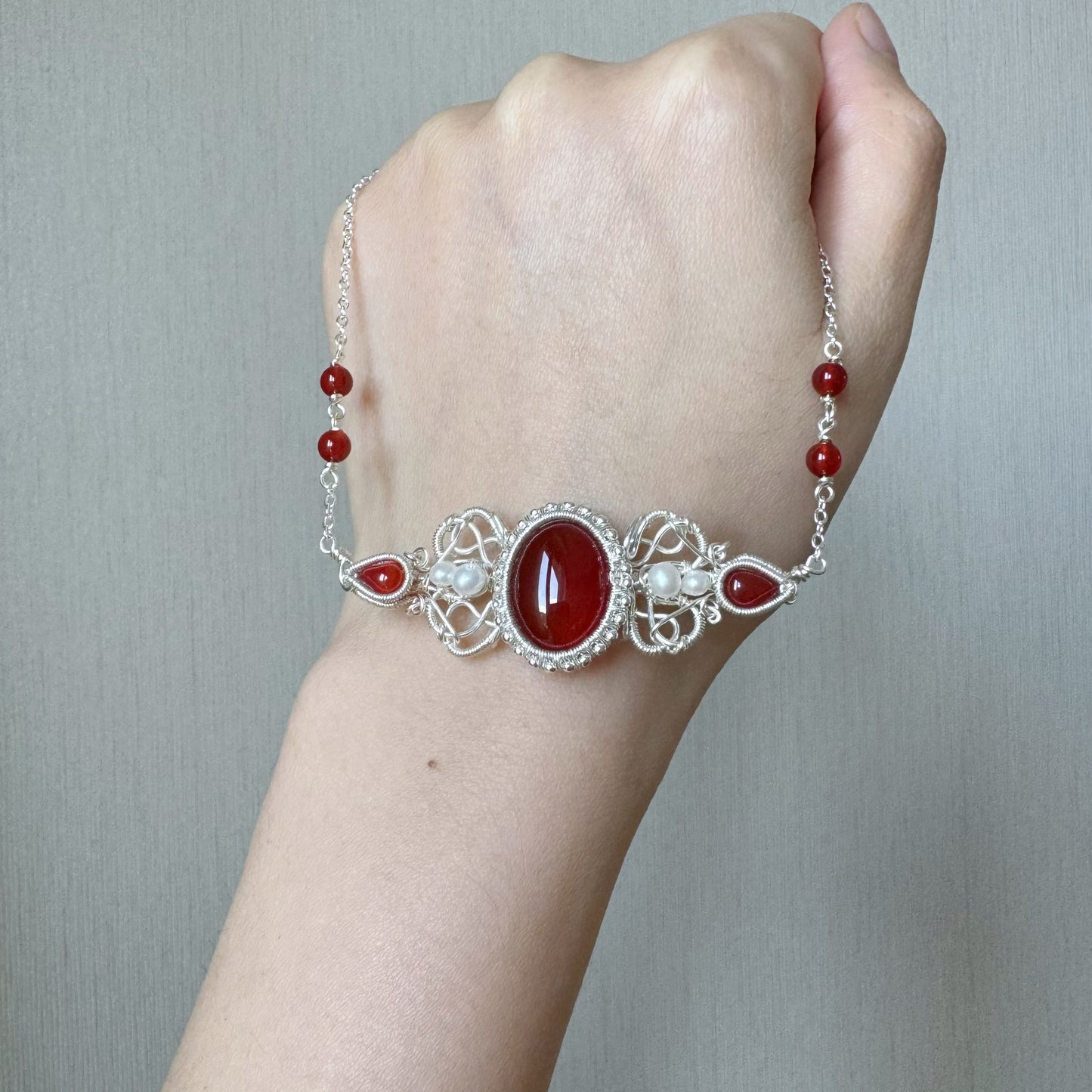 Handmade Red Agate Necklace - Wire Wrapped Jewelry