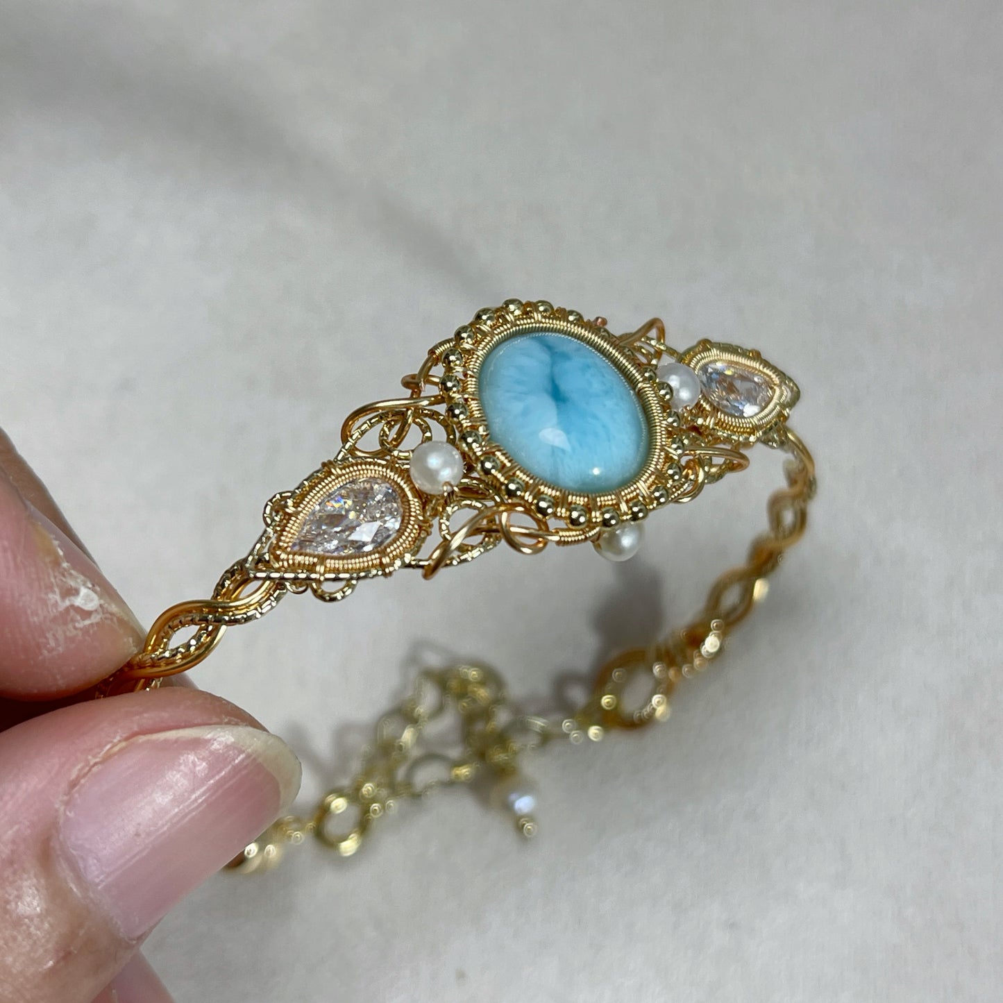 Handmade Larimar Bracelet - Wire Wrapped Jewelry