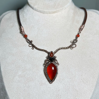 Handmade Garnet Necklace and Red Agate Ring - Jewelry Set