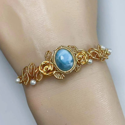 「Rose」Handmade Larimar Bracelet - Wire Wrapped Jewelry