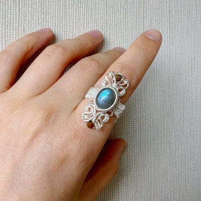 Handmade Blue Labradorite Ring （Open End Adjustment） - Wire Wrapped Jewelry