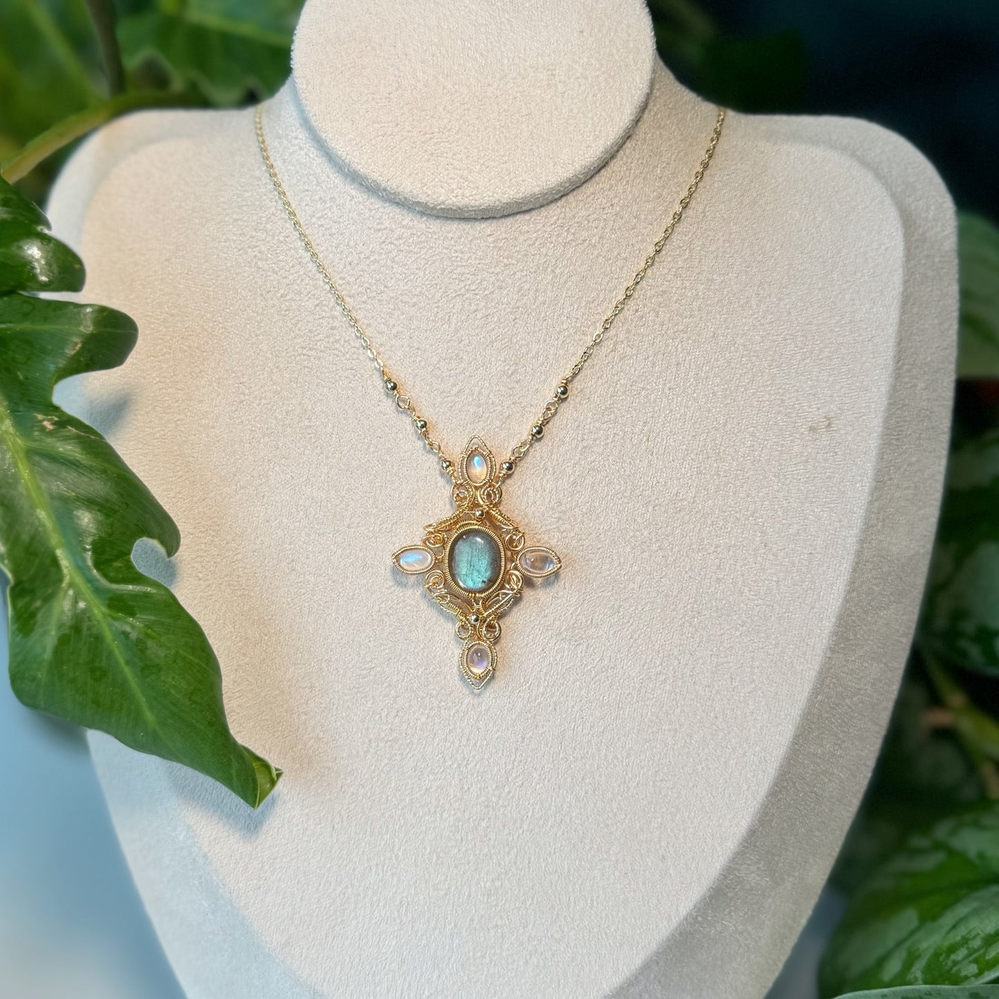 [Victoria] Handmade Green Labradorite Necklace - Wire Wrapped Jewelry