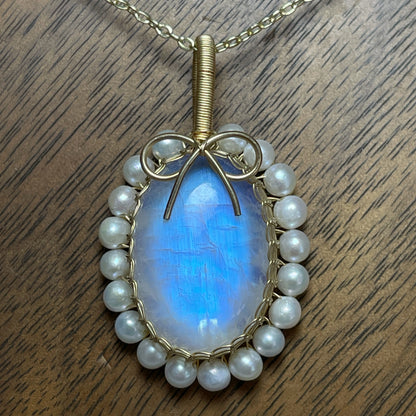 Handmade Moonstone Necklace - Wire Wrapped Jewelry