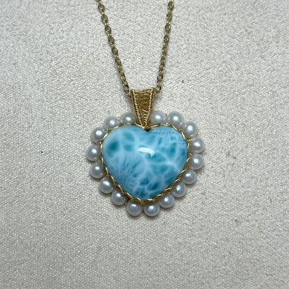 [Heart] Handmade Larimar Necklace - Wire Wrapped Necklace