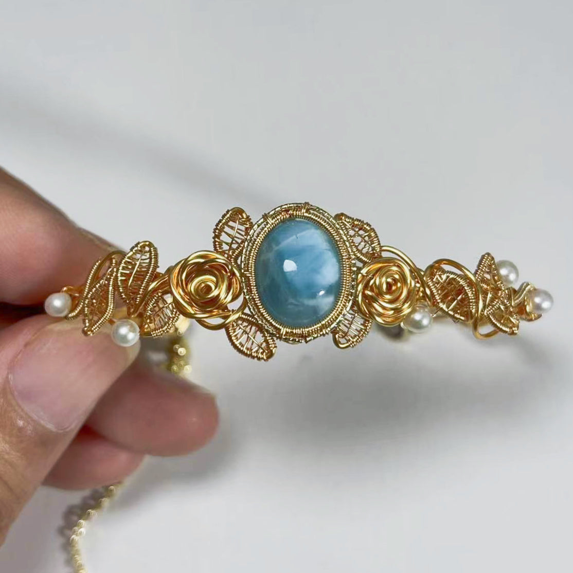 「Rose」Handmade Larimar Bracelet - Wire Wrapped Jewelry