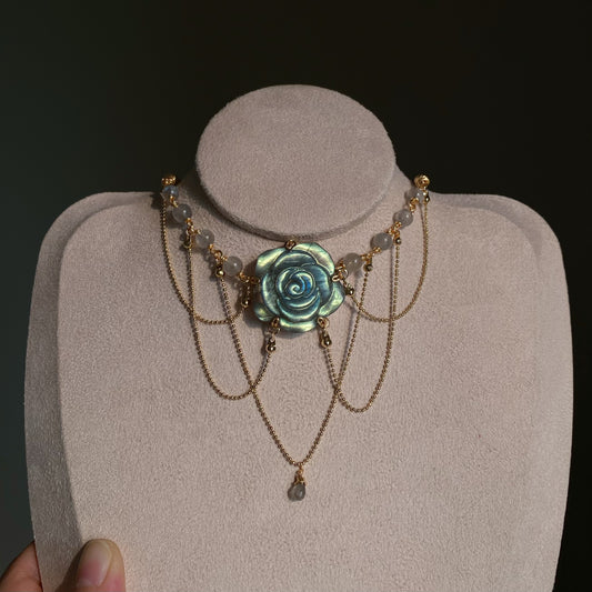 Handmade Rose Labradorite Necklace - Wire Wrapped Jewelry